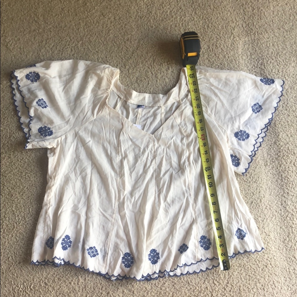 White and Blue Embroidered Women's Top